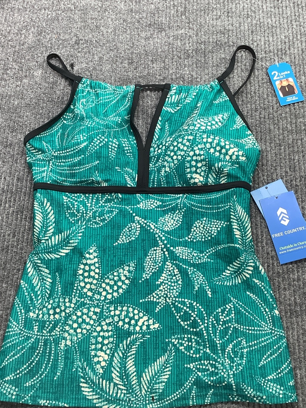 Free Country Teal and White Floral Camisole Tank